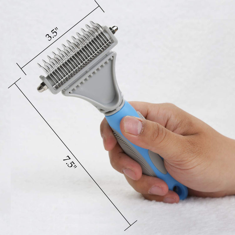 Pet Dematting Comb - 2 Sided Undercoat Rake for Cats & Dogs - Safe Grooming Tool for Easy Mats & Tangles Removing - Medium and Long Haired Cats Dogs Brush for Shedding Blue - PawsPlanet Australia
