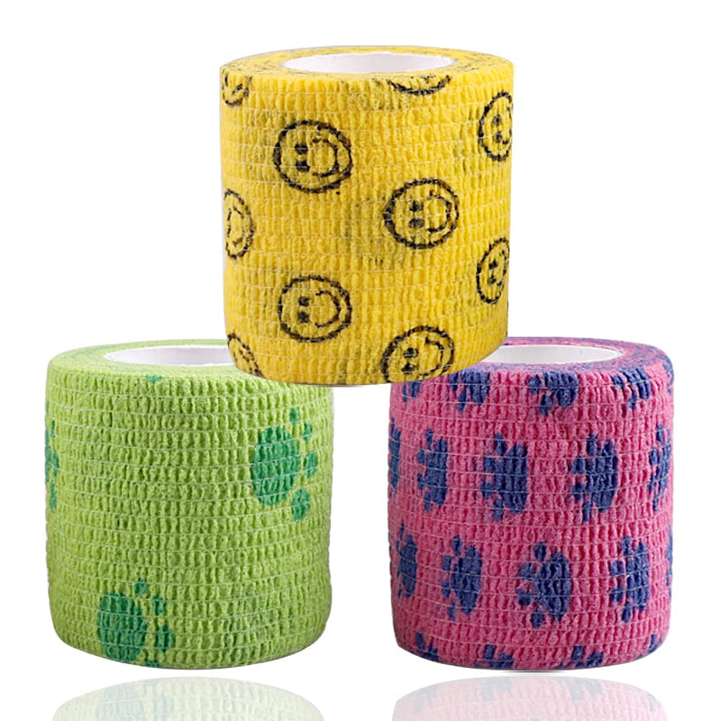 3 PCS Pet Vet Wrap, Self-Adhesive Pet Elastic Bandage Injury Wrap Tape with Dog Paw Pattern for Wrist, Ankle Sprains Swelling - PawsPlanet Australia