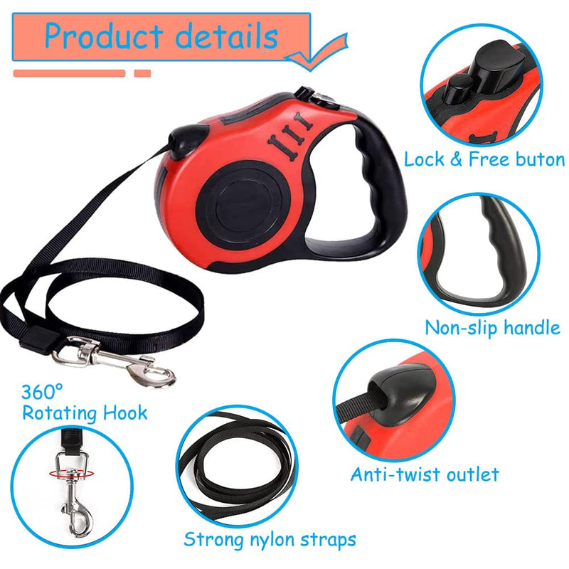 Pet Leash, Automatic Telescopic Traction Rope Chain, Automatic Retractable Durable Traction Rope, Pet Traction Rope, Dog Leash, Hiking Rope, for Small and Medium Dogs (Red) - PawsPlanet Australia