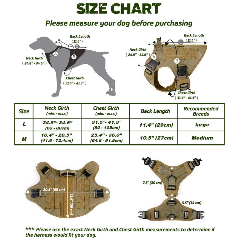 [Australia] - rabbitgoo Tactical Dog Harness Vest Large with Handle, Military Working Dog Molle Vest with Metal Buckles & Loop Panels, No-Pull Adjustable Training Harness with Leash Clips for Walking Hiking Hunting L: Neck (24.8-34.6"). Chest (31.5-41.3”) Tan 