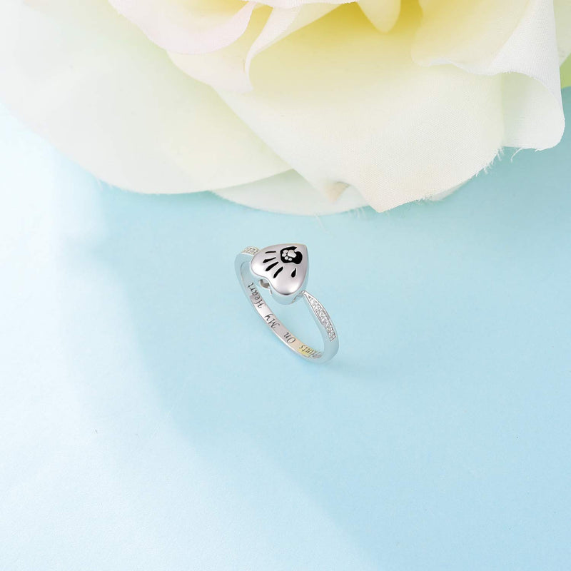 JXJL Sterling Silver Memorial Jewelry Rose Flower/Wing/Paw Urn Ring Exquisite Loved One Ashes Keepsake Holder Cremation Funeral Gift Forever Always in My Heart paw 7# - PawsPlanet Australia