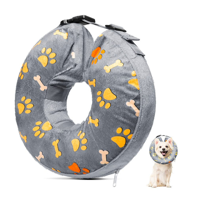 ANZOME Inflatable Neck Brace for Dogs and Cats After Surgery, Excellent Alternative to Dog Cones or Cat Cones, Soft Pet Collar with Adjustable Buckle, Paw Prints Design-M Medium Grey - PawsPlanet Australia