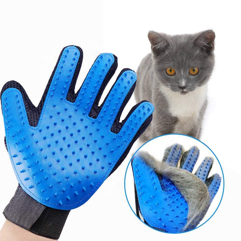 Pet Dog Cat Cleaning Deshedding Brush Bathing Hair Remover Brush Glove (1 Pair Left and Right Hand) (Blue) Blue - PawsPlanet Australia