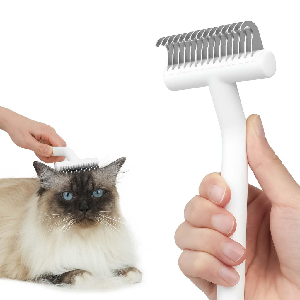 aumuca cat brush for long hair, undercoat brush for cats with curved handle, light detangling comb for cats, removes undercoat and tangles, fur brush for cats with medium to long hair - white white - PawsPlanet Australia