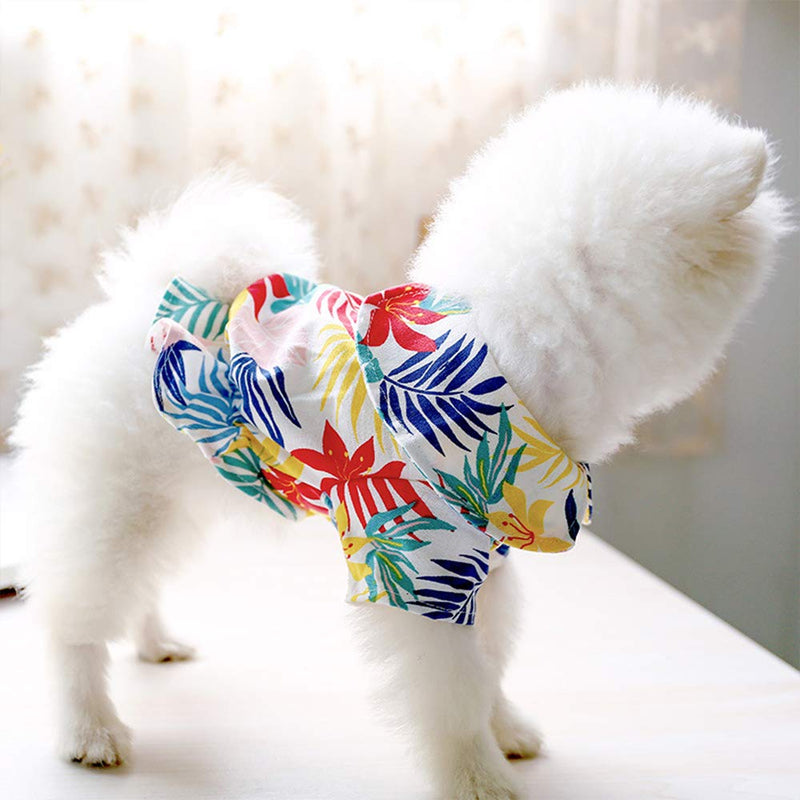 Pet Clothes Summer Flower Leaf Print Dog Dress for Puppy Linen Breathable Dress for Small Dogs X-Small Multi - PawsPlanet Australia