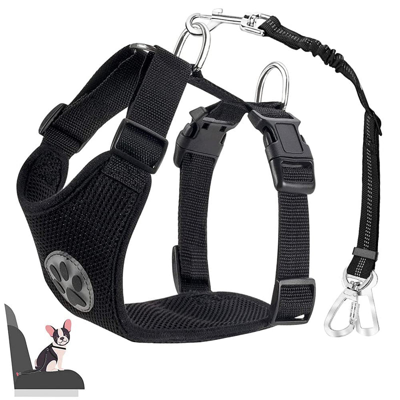 Eyein Dog Harness with Seat Belt for Car, 2 Carabiner Hooks - Connected to Seat Belt Buckle, Child Safety Seat or Trunk, Adjustable Breathable Harness (Black, S) Black - PawsPlanet Australia