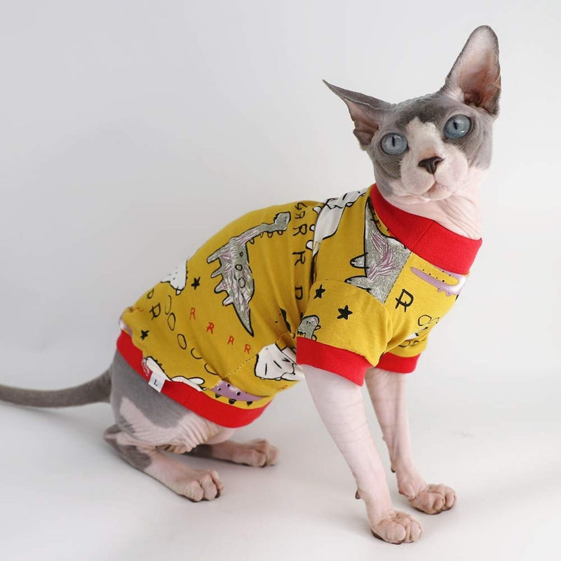 [Australia] - Sphynx Hairless Cat Cute Breathable Summer Cotton T-Shirts Pet Clothes,Round Collar Kitten Shirts, Cats & Small Dogs Apparel S (3.3-4.4 lbs) Dinosaur 