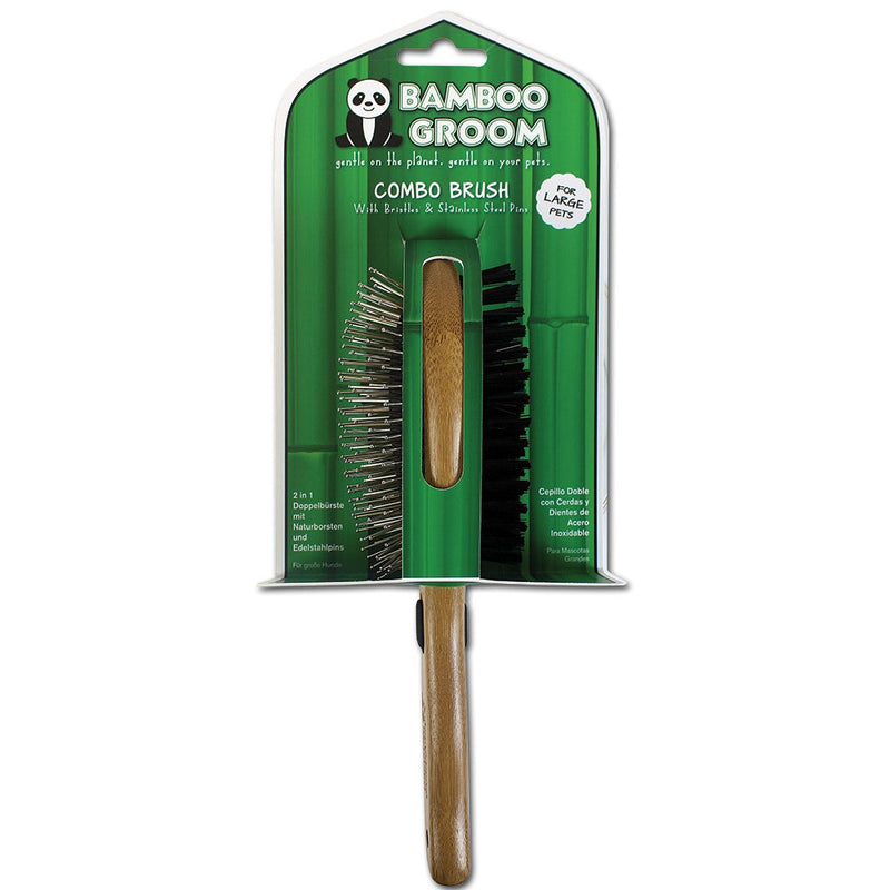 [Australia] - Bamboo Groom Combo Brush with Bristles & Stainless Steel Pins for Pets Large 