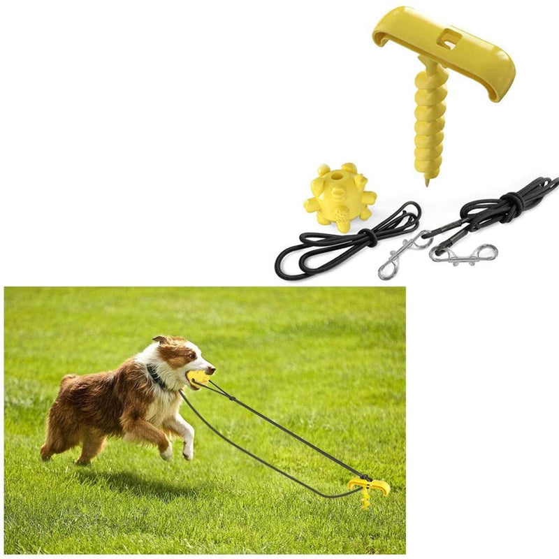 DUJIAOSHOU Dog Spike Stake in Ground?Dog Tie Out Cable and Stake, Dog Lead Leash Sturdy Spiral Ground Anchor with Dog Chew Molar Ball Toy (Yellow) Yellow - PawsPlanet Australia