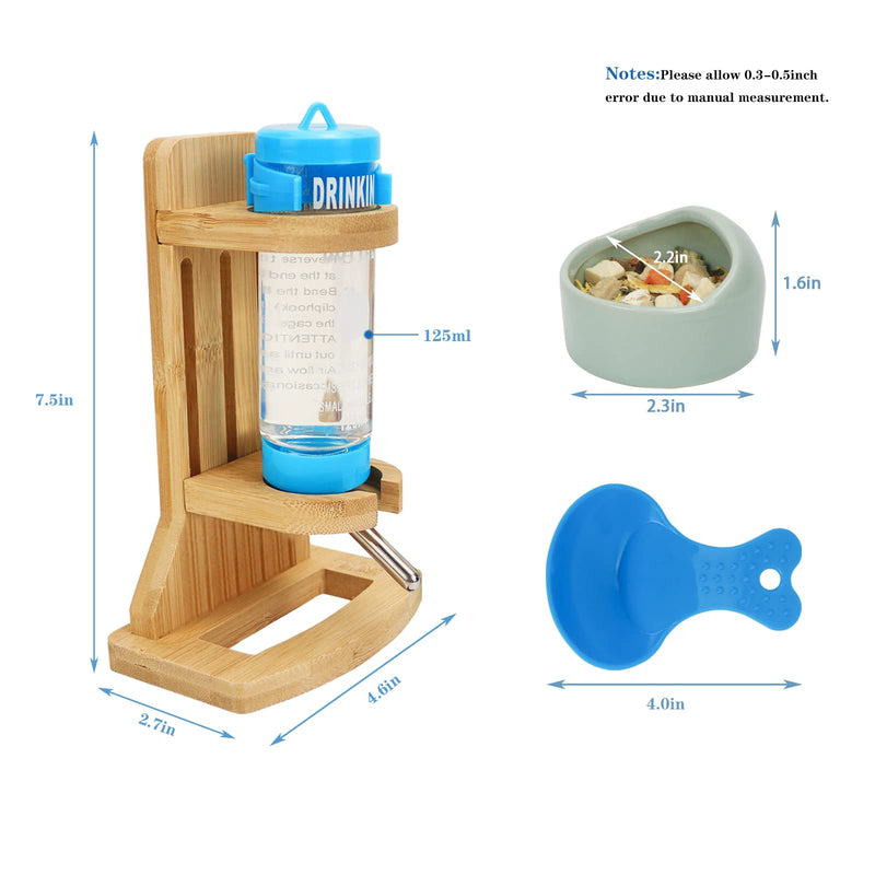 Hamster Water Bottle with Stand, Adjustable Wooden Small Animal Water Dispenser Stand Guinea Pig Water Bottle With Hamster Bowls and plastic spoon for Guinea Pig Rat Hamster Gerbil Chinchilla (125ML) 125ML - PawsPlanet Australia