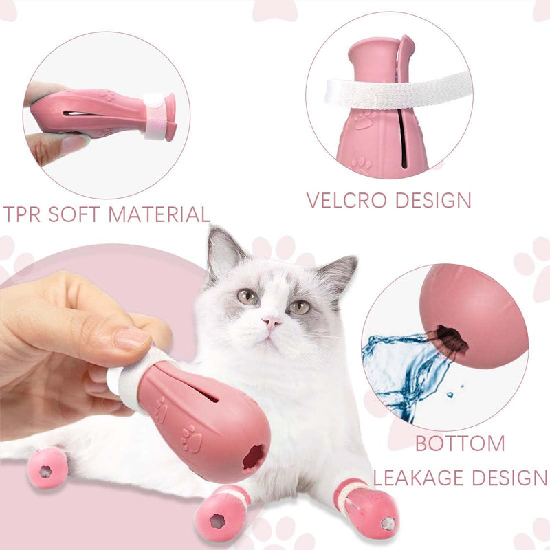 AAED Pack of 4 anti-scratch boots, cat shoes, anti-scratch cat shoes, adjustable cat foot covers, for pet care, bathing, shaving, examining and treating cats (pink). - PawsPlanet Australia