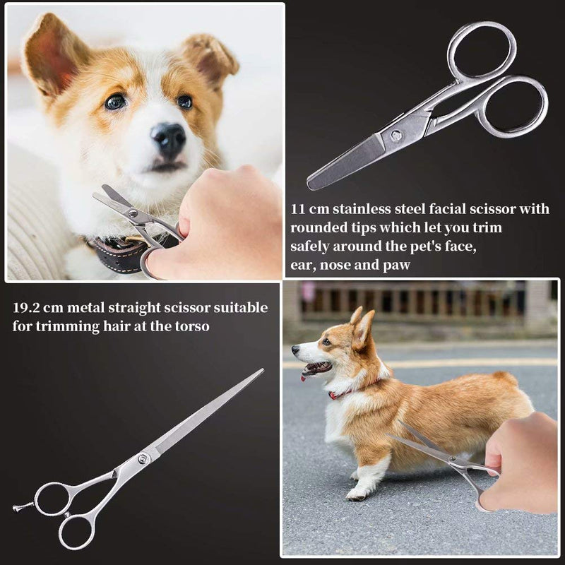 [Australia] - Newness Pet Grooming Scissors Set (2 Pcs), Silent Dog Grooming Scissors Pet Trimmer Kit with Sharp Blades and Safety Flat Tips, Durable Metal Trimming Pet Eye Shears Cutter for Dogs, Cats and More 