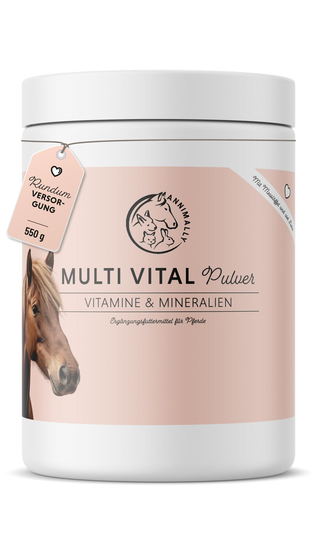 Annimally Multi Vital Powder for Horses - 550 g Multivitamin Vitamin B Complex Immune System Powder with Vitamin A, D3, Vitamin E, B1, B2, B3, B5, B6, Vitamin C, Vitamin B12, as well as folic acid and zinc - PawsPlanet Australia