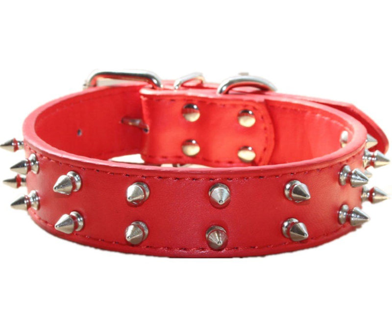 haoyueer Spiked Studded Leather Dog Collar Chain Leash Combo Set for Medium Large Pitbull. Cane Corso. Rottweiler. Bully. Amstaff (L, Red) L - PawsPlanet Australia