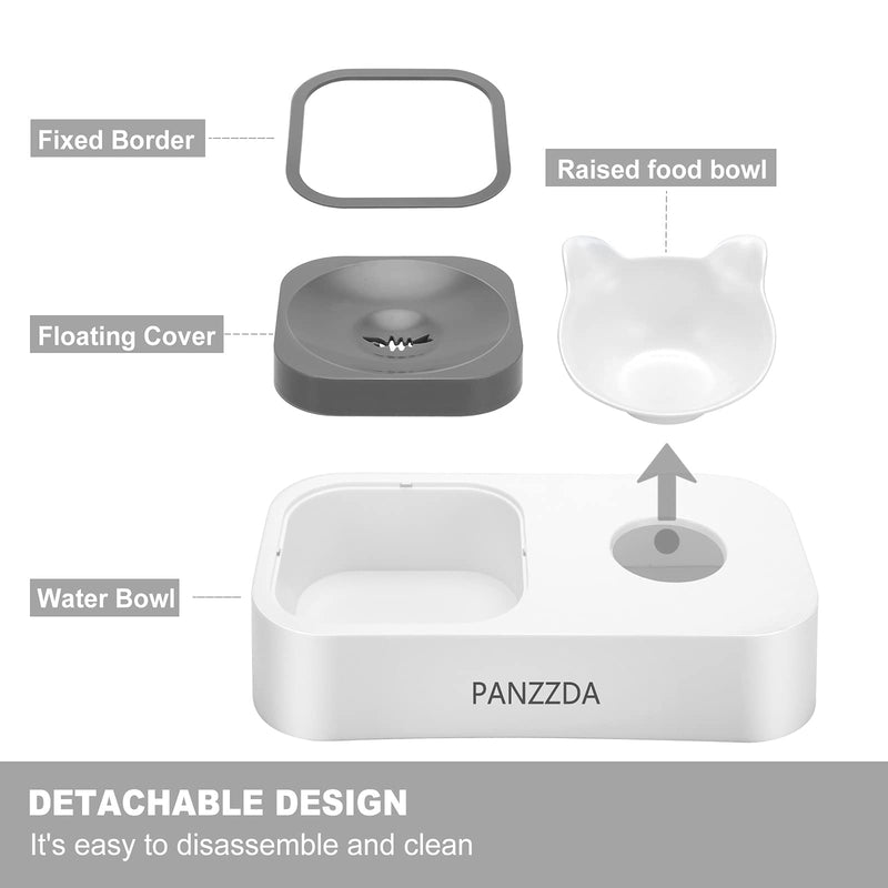 Panzzda Cat Bowls Double Elevated Tilted Cat Bowl for Food and Water Set No-Spill Kitten Dishes Kitty Bowl Raised with Stand No-Slip Dispenser for Indoor Cats & Small Dogs Pets Slow Water Feeder Gray - PawsPlanet Australia