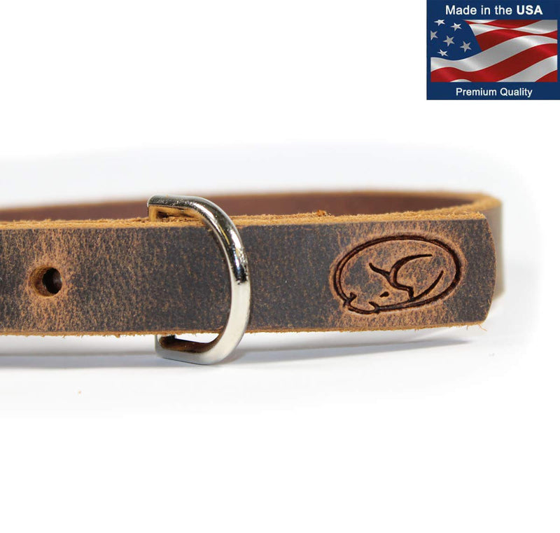[Australia] - sleepy pup Small Dog Breed 3/4" Full Grain Thick Leather Dog Collar - Made in Virginia S/M: 12"-16" Dark Brown 
