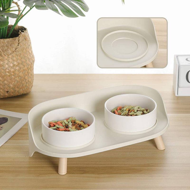 Cat Bowl for Food and Water - Elevated Dog Bowls with Stand - Raised Dog Cat Bowl set - Double pet bowl Dish for small Dog | Cat | puppy | rabbit and with Splash Proof Guard for Less Mess White - PawsPlanet Australia