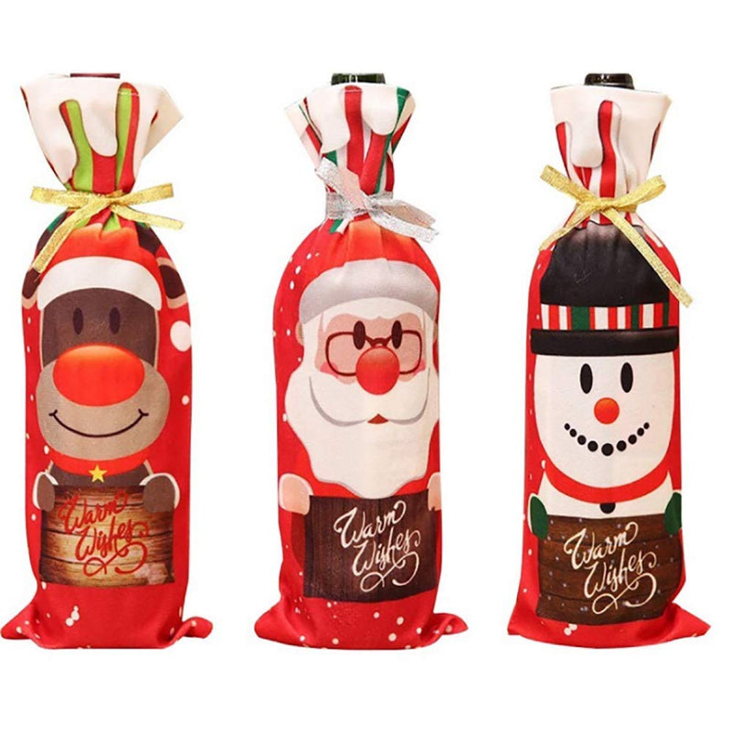 SCXCOPIDO Christmas Wine Bottle Cover Bags with Drawstrings，Christmas Gift Santa Snowman Elk Wine Bags,Xmas Party Dinner Table Decorations 6pcs - PawsPlanet Australia