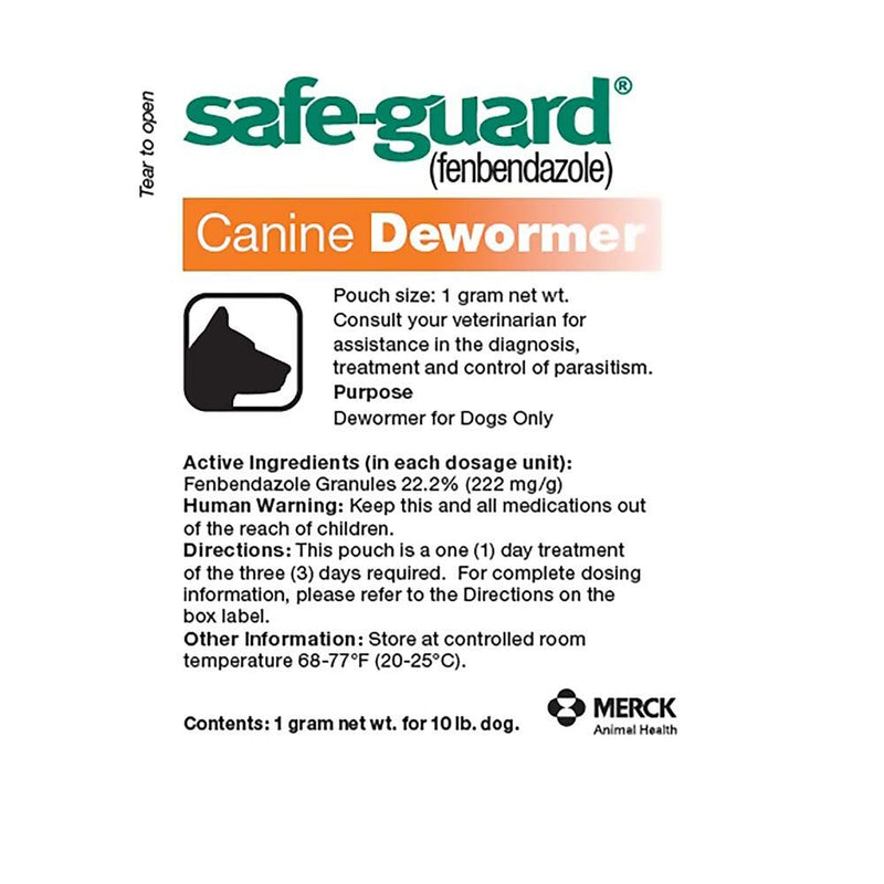 Safe-Guard (fenbendazole) Canine Dewormer for Dogs, 1gm pouch (ea. pouch treats 10lbs.) - PawsPlanet Australia