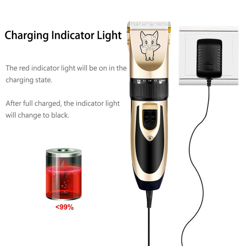 Dog Grooming Kit Clippers, Low Noise, Electric Quiet, Rechargeable, Cordless, Pet Hair Thick Coats Clippers Trimmers Set, Suitable for Dogs, Cats, and Other Pets Gold - PawsPlanet Australia
