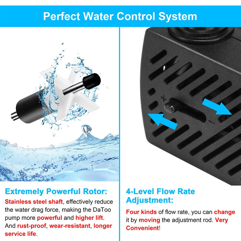 DaToo 95GPH 5W Small Submersible Water Pump Mini Fountain Pump Ultra Quiet For Aquarium Fish Tank Pond Statuary Hydroponics - PawsPlanet Australia