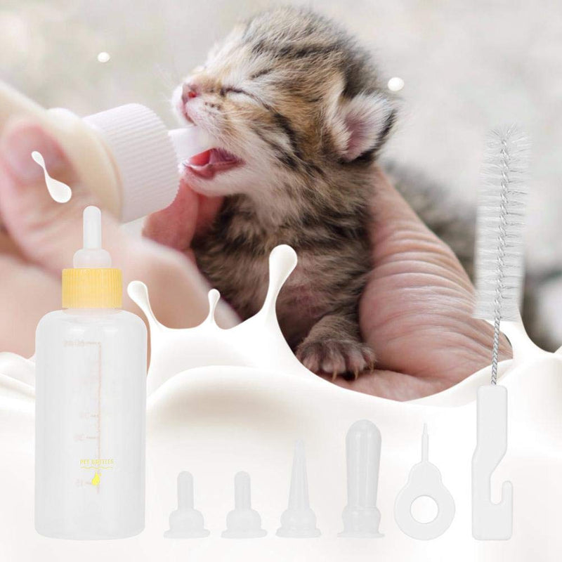 6PCS/ Set Pet Puppy Kitten Feeding Bottle Small Dog Cat Milk Nursing Care Kit Liquid Feeding Supplies 60ml with Replacement Nipples(Yellow) Yellow - PawsPlanet Australia