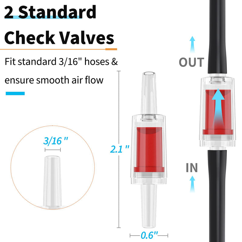 Pawfly 25 Feet Black Airline Tubing Standard Aquarium Air Pump Accessories Set with Suction Cups Connectors and Check Valves - PawsPlanet Australia