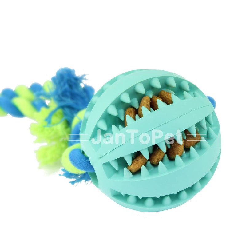 JanToPet Dog Toys Ball, Nontoxic Bite Resistant Toy Ball for Pet Dogs Puppy Cat, Dog Pet Food Treat Feeder Chew Tooth Cleaning Ball Exercise Game IQ Training Ball Teal - PawsPlanet Australia