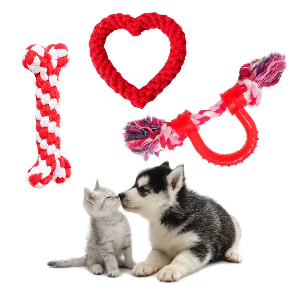 Vehomy 3Pcs Dog Valentine's Day Toys Dog Rope Toys for Dog Teeth Cleaning I Shape Heart Shape U Shape I Love You Valentine's Day Cotton Rope Puppy Chewing Toys for Small Medium Pet Dogs - PawsPlanet Australia