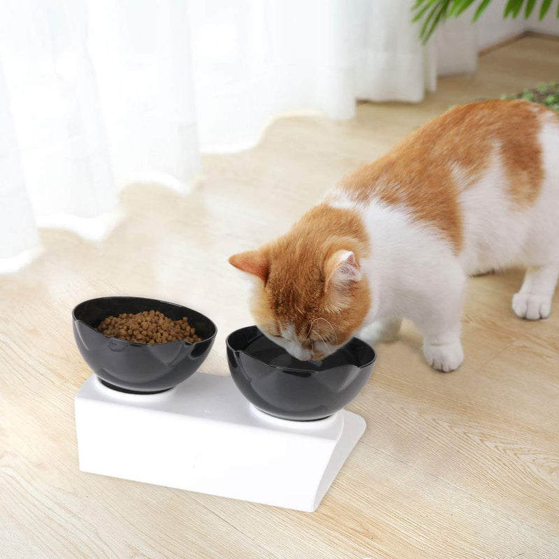 [Australia] - Legendog Cat Bowls,15°Tilted Cat Food Bowl Double Cat Dishes, Cat Feeder Cat Feeding Bowl Raised with Stand, Cat Food Water Bowl for Cats and Small Dog black+black 