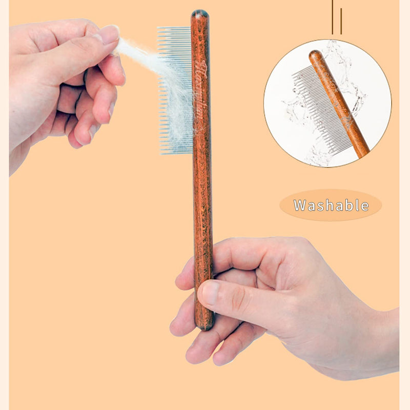Longbest Long and Short Combs for Cats, Removes Knots and Tangles, Skin-Friendly Pet Combs, Steel Tooth Comb with Wooden Handle for Cats Long and Short Combs for Pets - PawsPlanet Australia