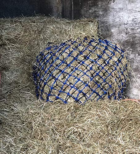 Double Hay Net For Horses - Net Bag With Extra Strong Mesh Holes For Greedy Horses. Horse Accessories Haynet For Haylage, Horse Treats & Soak Hay Bale Blue & Black 30 Inch - PawsPlanet Australia