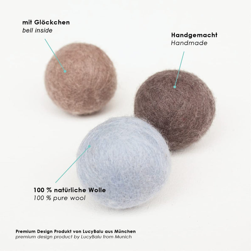 LucyBalu® felt balls with bells for cats | Cat toys | Felt cat balls | Cat toys made of wool | Natural toys for cats | Play balls for cats with bell | 3 pieces - PawsPlanet Australia
