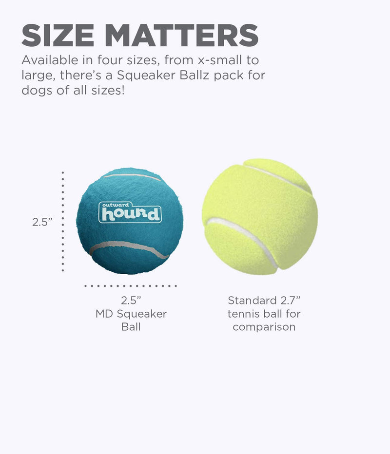 [Australia] - Outward Hound Squeaker Ballz Squeaky Tennis Ball Dog Toys MD 4 PACK 