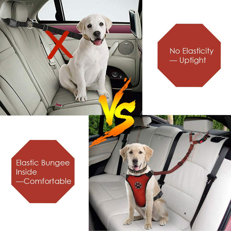 [Australia] - AutoWT Dog Seatbelt, 2 Pack Pet Car Seatbelt Headrest Restraint Adjustable Puppy Safety Seat Belt with Elastic Bungee and Reflective Stripe Connect with Dog Harness Red 