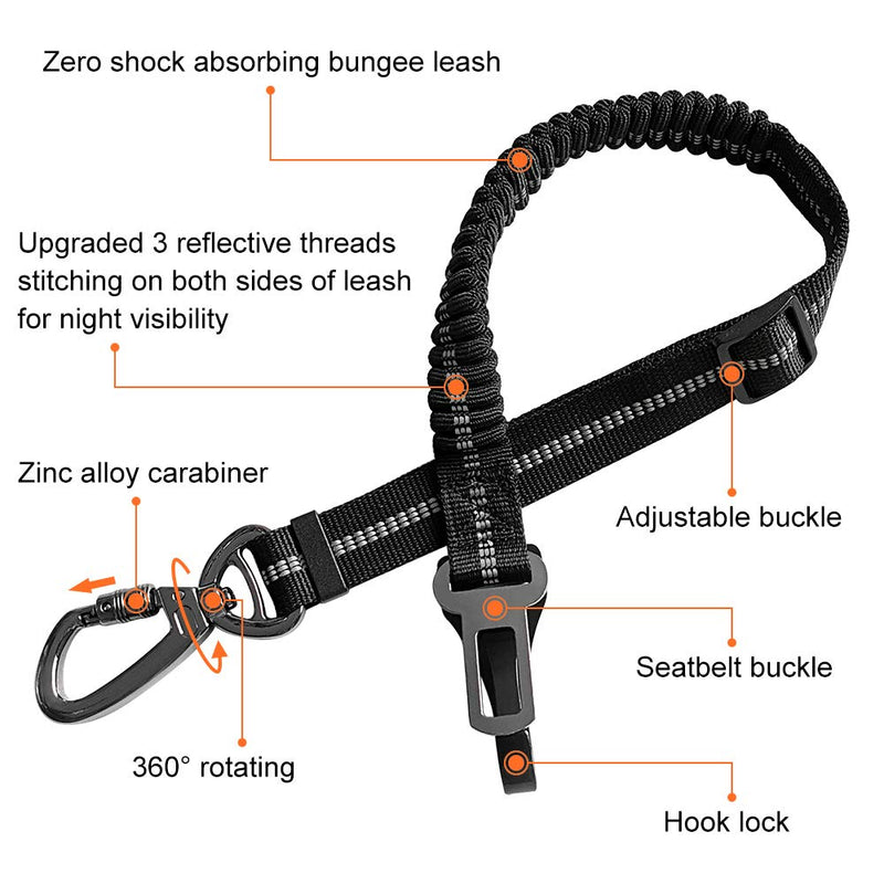 [Australia] - Wishnice 3-in-1 Upgraded Dog Seat Belt with Bungee and Adjustable, Elastic Durable Nylon Pet Dog Cat Car Seat Belt Safety Leads Vehicle Seatbelt Harness for Daily Use and Travel Black 