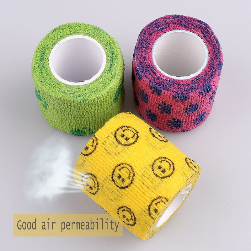 3 PCS Pet Vet Wrap, Self-Adhesive Pet Elastic Bandage Injury Wrap Tape with Dog Paw Pattern for Wrist, Ankle Sprains Swelling - PawsPlanet Australia