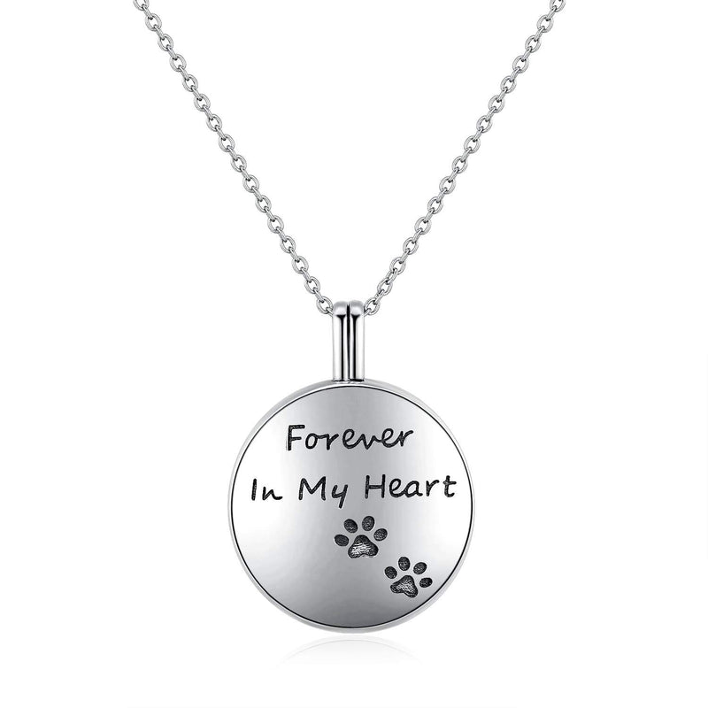 [Australia] - S925 Sterling Silver Paw Cremation Necklace for Ashes Round Circle Pendant Memorial Keepsake Urn Locket Necklace to Hold Ashes for Pet Dog Cat 