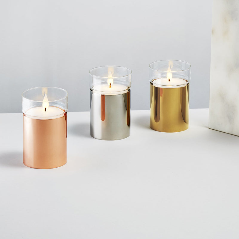 Flameless Pillar Candle - 3x5 Inch, Rose Gold Holder, LED Moving Flame, Dancing Wick, Battery Operated, Timer & Batteries Included - PawsPlanet Australia
