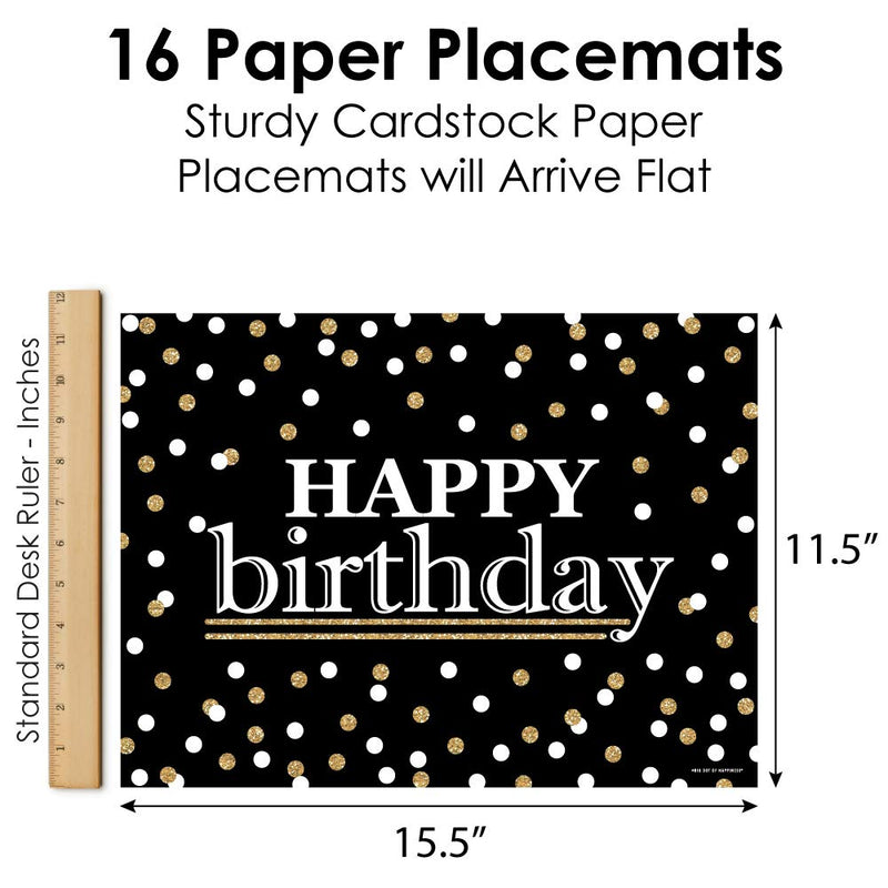 Big Dot of Happiness Adult Happy Birthday - Gold - Party Table Decorations - Birthday Party Placemats - Set of 16 Adult Happy Birthday - Placemat - PawsPlanet Australia