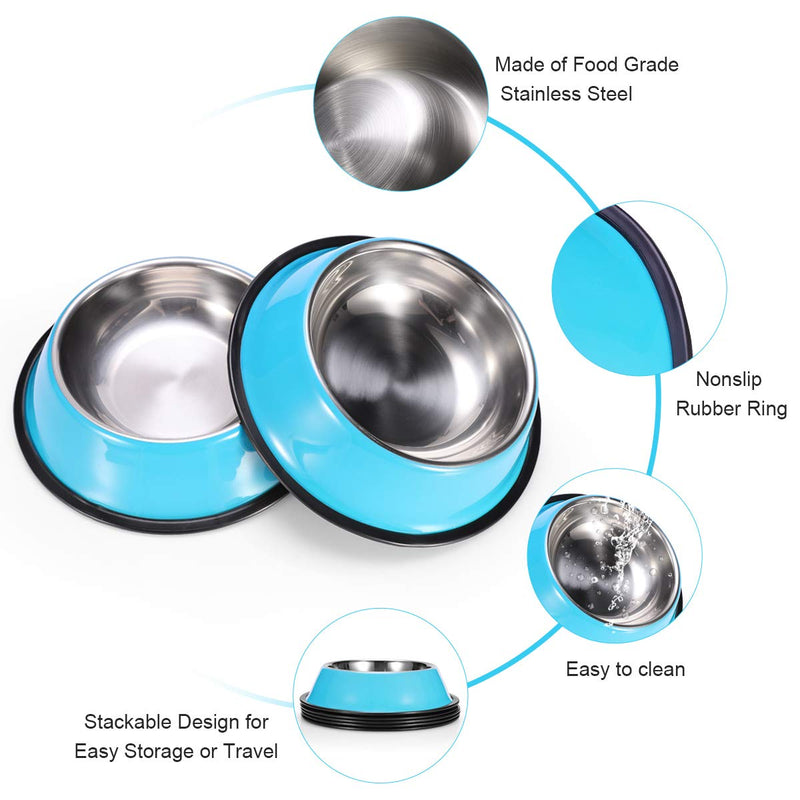 Podinor Stainless Steel Dog Bowls, Food and Water Non Slip Anti Skid Stackable Pet Puppy Dishes for Small, Medium and Large Dogs (2 Pack) 1.5 Cup/12 oz ea. Blue - PawsPlanet Australia