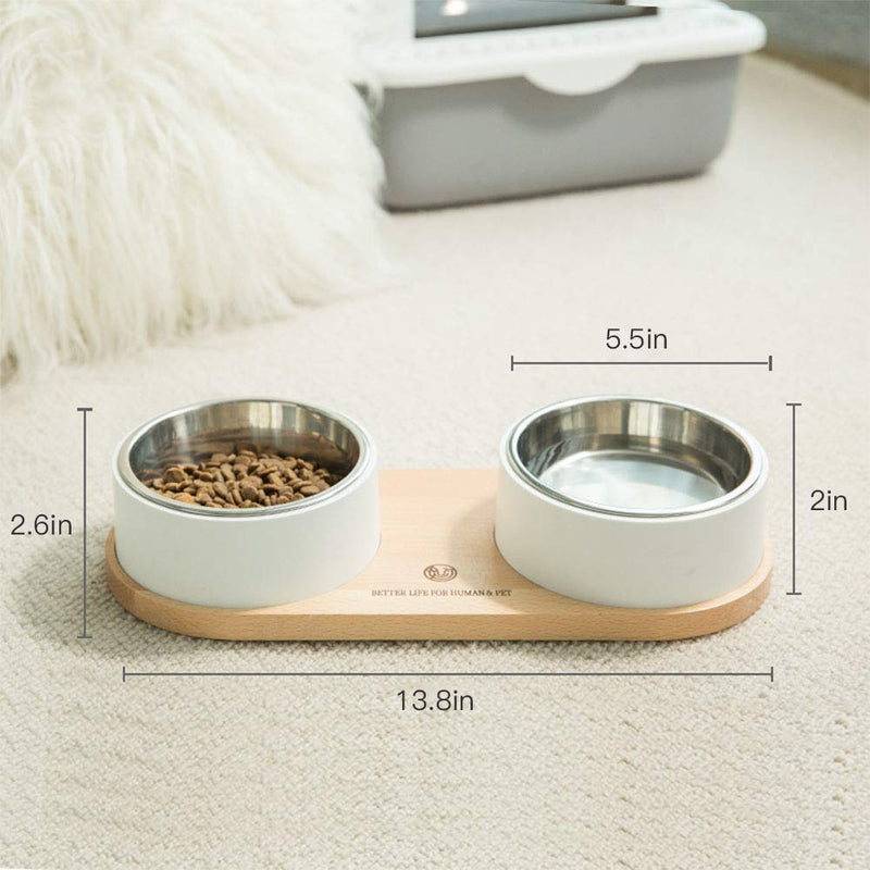 Marchul Cat Bowls with Double Stainless Steel Bowls, Wood Stand with Food Mat, Raised Food and Water Bowls for Cat and Small Dog, Dishwasher Safe - PawsPlanet Australia