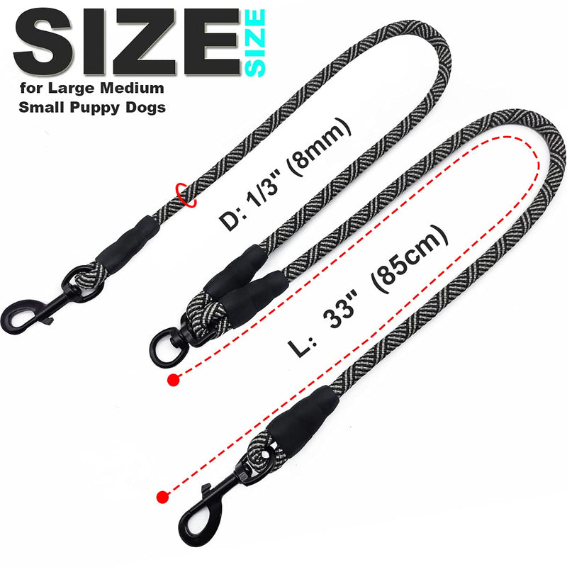 Mycicy Double Dog Leash Coupler, for Two Dogs, No Tangle 360° Swivel Rotation Dual Strong Lead , for Large Medium Small Puppy Dogs Small (1/3"D x 33"L) Black - PawsPlanet Australia