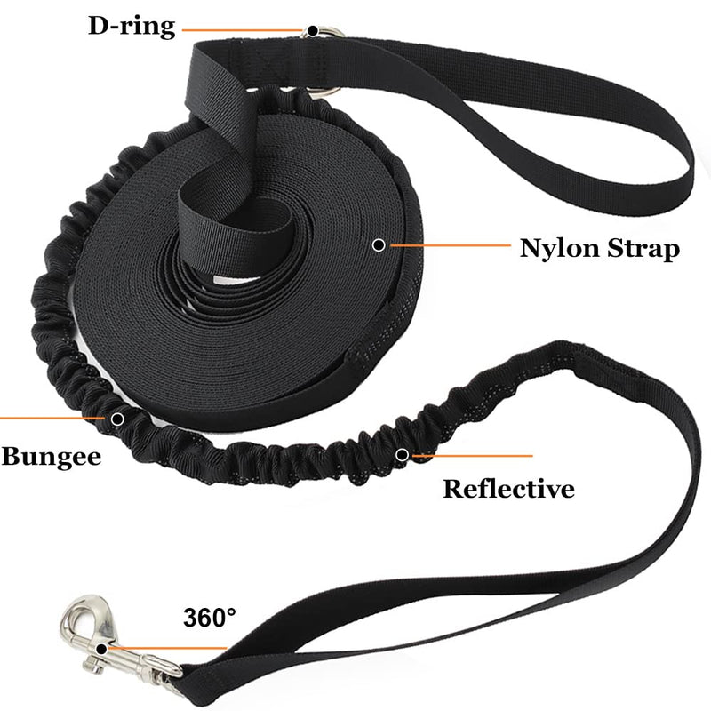 YUCFOREN Long Dog Leash - 12FT 20FT 30FT 50FT Dog Training Leash for Medium Large Dogs - with Traffic Handle Shock Absorbing Bungee - Recall Agility Lead Black - PawsPlanet Australia