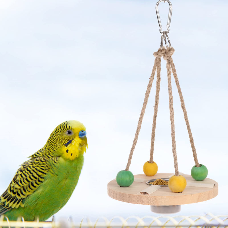 Parrot Swing Stand with Bird Water Feeder, Hanging Natural Wooden Bird Stands with Stainless Steel Birdcage Food Bowls, Perch Toys for Pet Parakeet Cockatiel Conure Finch Canary Cockatoo Round - PawsPlanet Australia