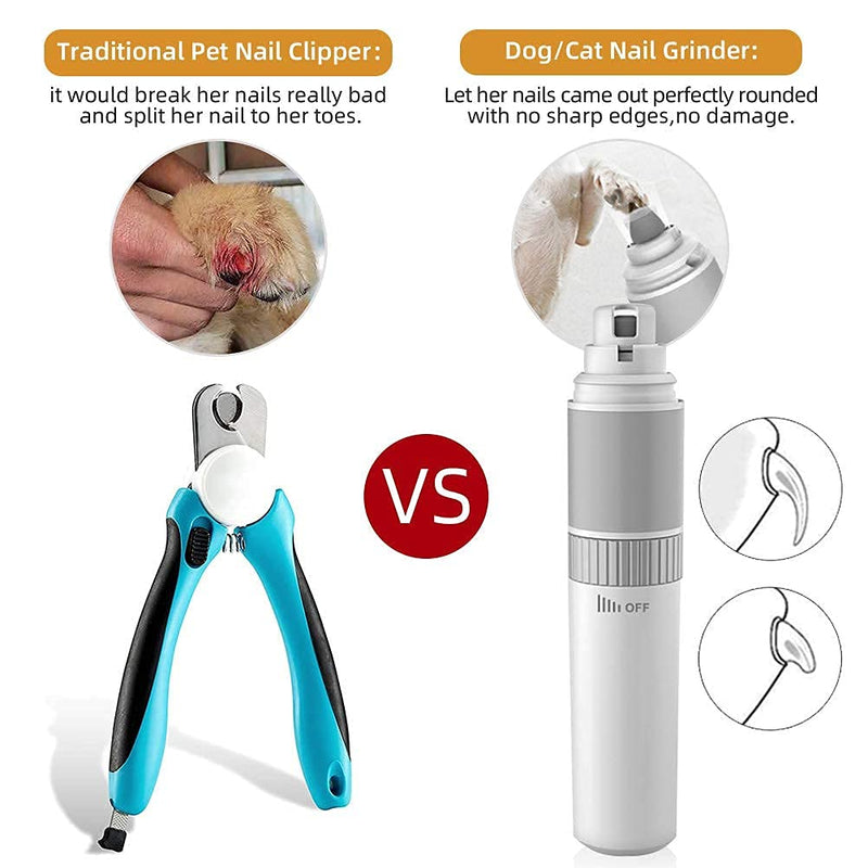 Rechargeable Dog Nail Grinder-Pets Nail Trimmer with 3 Ports & Stepless Speed Changing System to Paws Smoothing Safe for Small Medium Large Dogs & Cat grayish white - PawsPlanet Australia