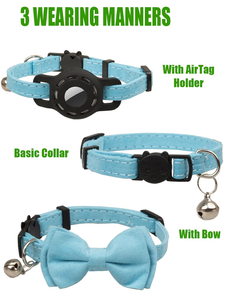 Gyapet AirTag Cat Collar Bow with Bell Holder Case Cover Kitten Basic Wedding Daily Safety Breakaway [case & bow] Blue - PawsPlanet Australia