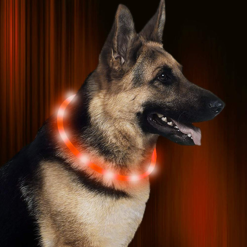 [Australia] - HiGuard LED Dog Collar, USB Rechargeable Glowing Pet Safety Collars, Adjustable Water-Resistant Flashing Light Up Necklace Collar Make Your Dogs High Visible & Safe in the Dark (1 Pack-Orange) 