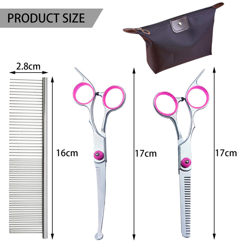 DKDDSSS Pack of 4 dog scissors, dog grooming scissors with round safety tip, professional hair scissors set, grooming comb, thinning scissors, curved scissors, for grooming dogs, cats, pets - PawsPlanet Australia