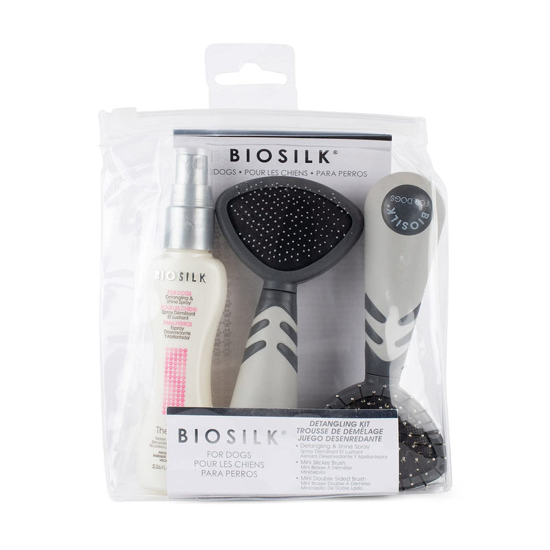 BioSilk for Dogs Detangling Kit Dog Detangling Grooming Kit Includes for Dogs Detangling and Shine Spray, Mini Slicker Brush for Dogs, Mini Double Sided Dog Brush (FF12382) - PawsPlanet Australia